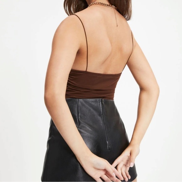 VICI Maya Brown Square Neck Ruched Bodysuit Sz M - Picture 4 of 6